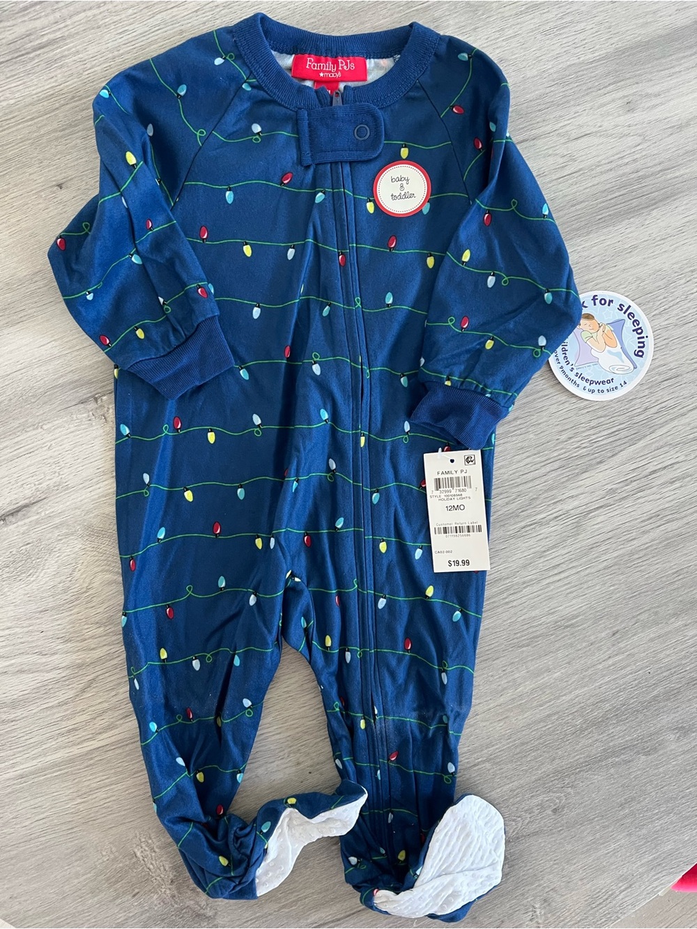 Family Pajamas Navy Holiday Light-Print Footed One-Piece